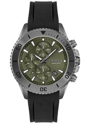  Shop Authentic Hugo Boss Admiral Green Dial Black Silicon Rubber Strap Watch for Men - 1513967 - Luxxuri