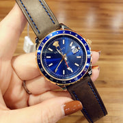 Shop Authentic Versace Hellenyium GMT Blue Dial Brown Leather Strap Watch for Men - V11080017 - Luxxuri