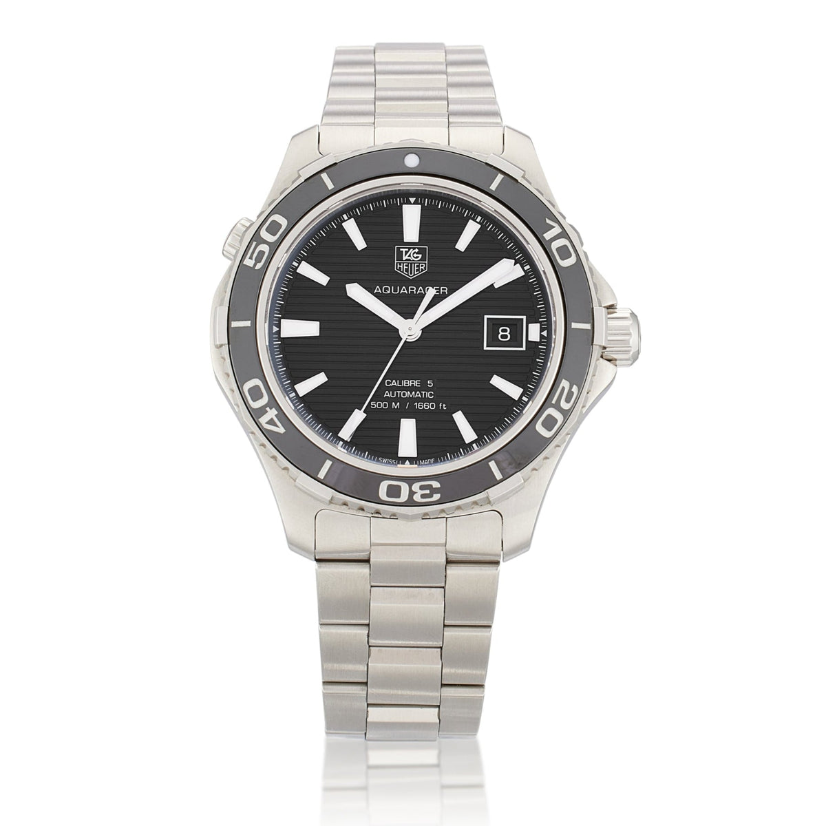  Shop Authentic Tag Heuer Aquaracer Caliber 5 Automatic Black Dial Silver Steel Strap Watch for Men - WAK2110.BA0830 - Luxxuri