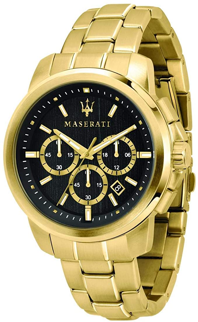  Shop Authentic Maserati Successo 44mm Black Dial Gold Stainless Steel Strap Watch For Men - R8873621013 - Luxxuri