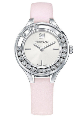  Shop Authentic Swarovski Lovely Crystals Silver Dial Pink Leather Strap Watch for Women - 5261493 - Luxxuri