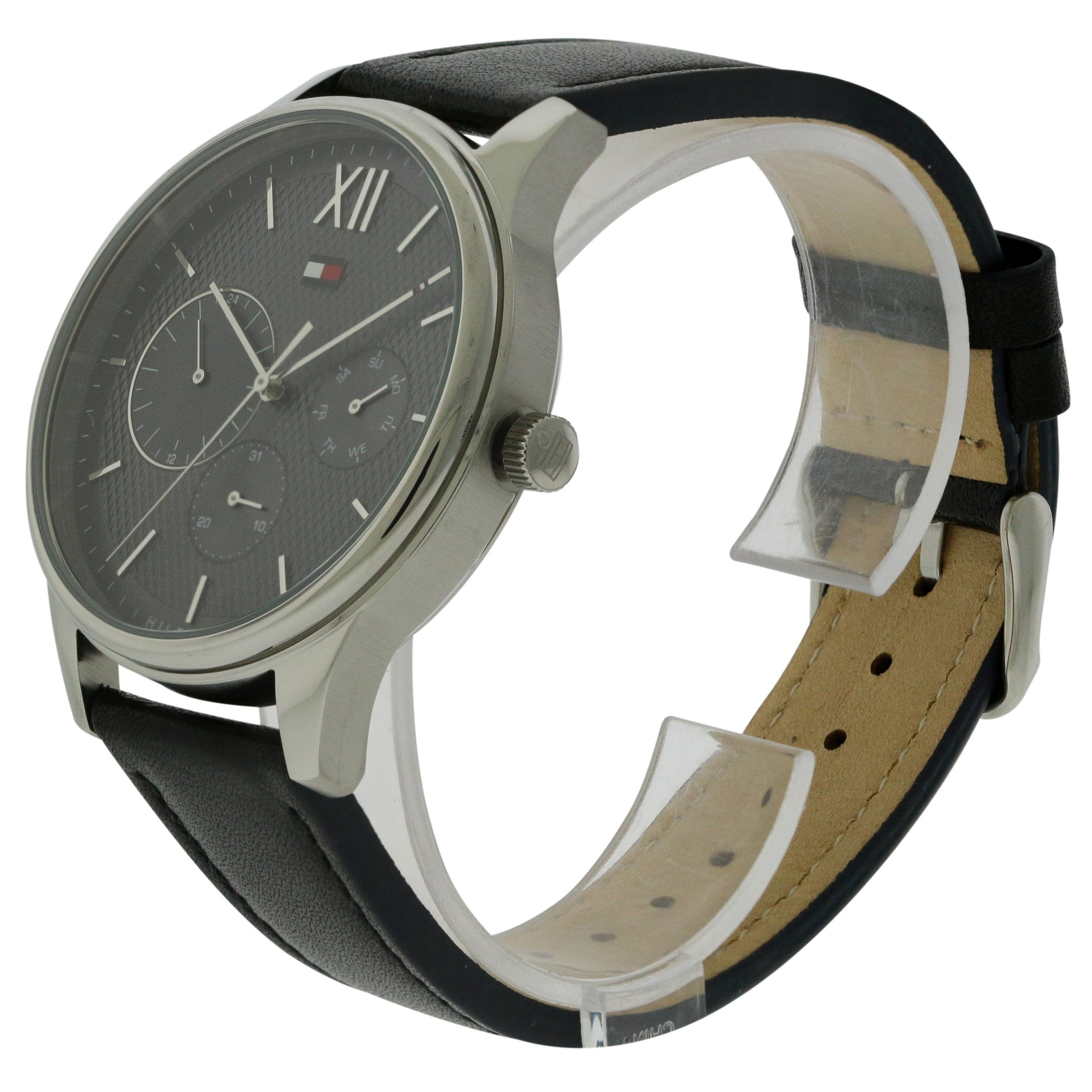  Shop Authentic Tommy Hilfiger Damon Multifunction Black Dial Black Leather Strap Watch for Men - 1791417 - Luxxuri