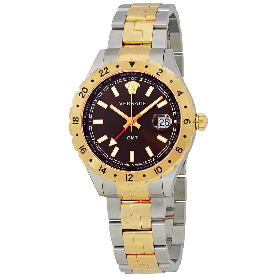  Shop Authentic Versace Hellenyium GMT Black Dial Two Tone Steel Strap Watch for Men - V11040015 - Luxxuri