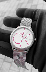  Shop Authentic Calvin Klein Minimal White Dial Silver Mesh Bracelet Watch for Women - K3M52152 - Luxxuri