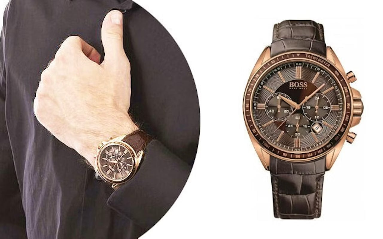  Shop Authentic Hugo Boss Driver Chronograph Brown Dial Brown Leather Strap Watch For Men - HB1513093 - Luxxuri