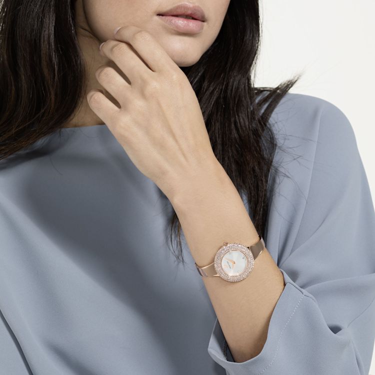  Shop Authentic Swarovski Crystal Rose Silver Dial Rose Gold Steel Strap Watch for Women - 5484073 - Luxxuri