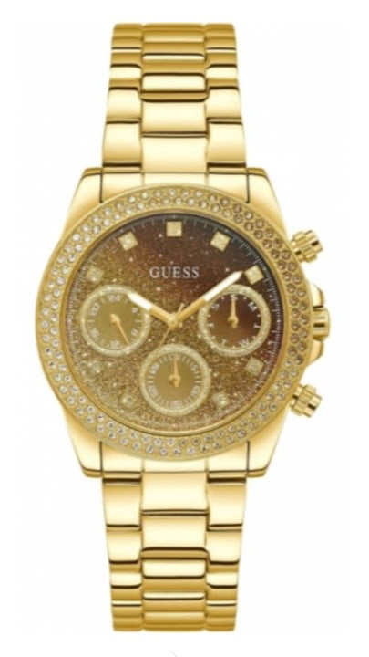  Shop Authentic Guess Sol Chronograph Gold Dial Gold Steel Strap Watch For Women - GW0483L2 - Luxxuri