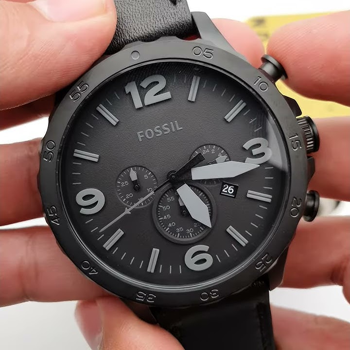  Shop Authentic Fossil Nate Chronograph Black Dial Black Leather Strap Watch for Men - JR1354 - Luxxuri