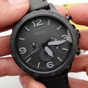  Shop Authentic Fossil Nate Chronograph Black Dial Black Leather Strap Watch for Men - JR1354 - Luxxuri