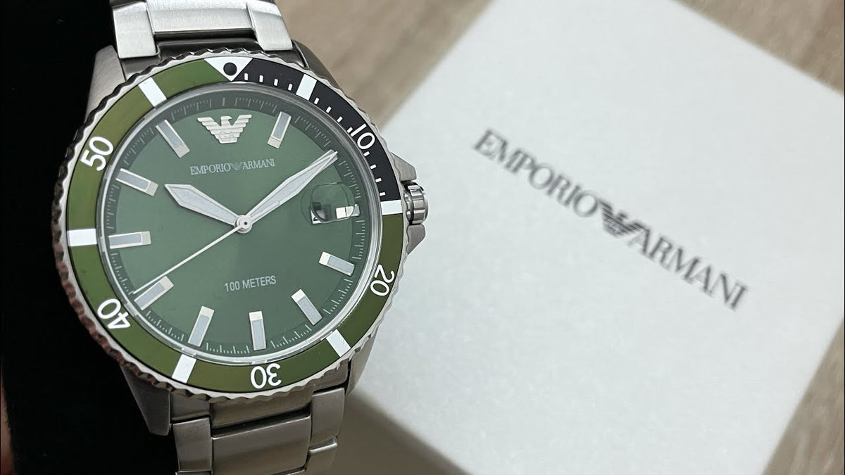  Shop Authentic Emporio Armani Diver Chronograph Green Dial Silver Steel Strap Watch For Men - AR11500 - Luxxuri