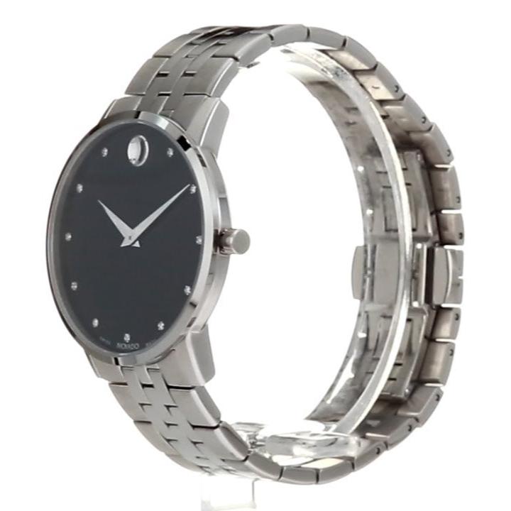  Shop Authentic Movado Museum Classic Diamonds Black Dial Silver Steel Strap Watch for Men - 0607201 - Luxxuri