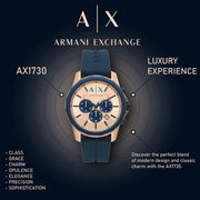  Shop Authentic Armani Exchange Hampton Chronograph Rose Gold Dial Blue Silicone Strap Watch For Men - AX1730 - Luxxuri