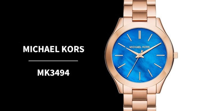  Shop Authentic Michael Kors Slim Runway Quartz Blue Dial Rose Gold Steel Strap Watch For Women - MK3494 - Luxxuri