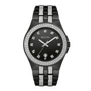  Shop Authentic Bulova Crystal Collection Black Dial Two Tone Steel Strap Watch for Men - 98K101 - Luxxuri