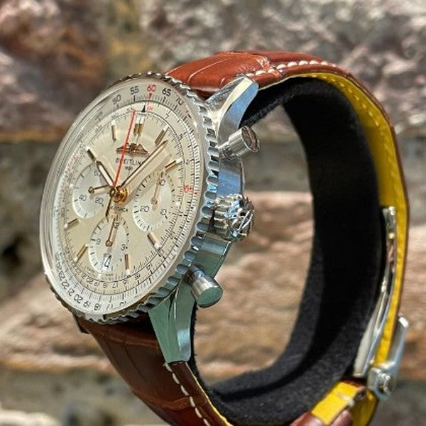  Shop Authentic Breitling Navitimer B01 Chronograph 41 White Dial Brown Leather Strap Watch for Men - AB0139211G1P1 - Luxxuri