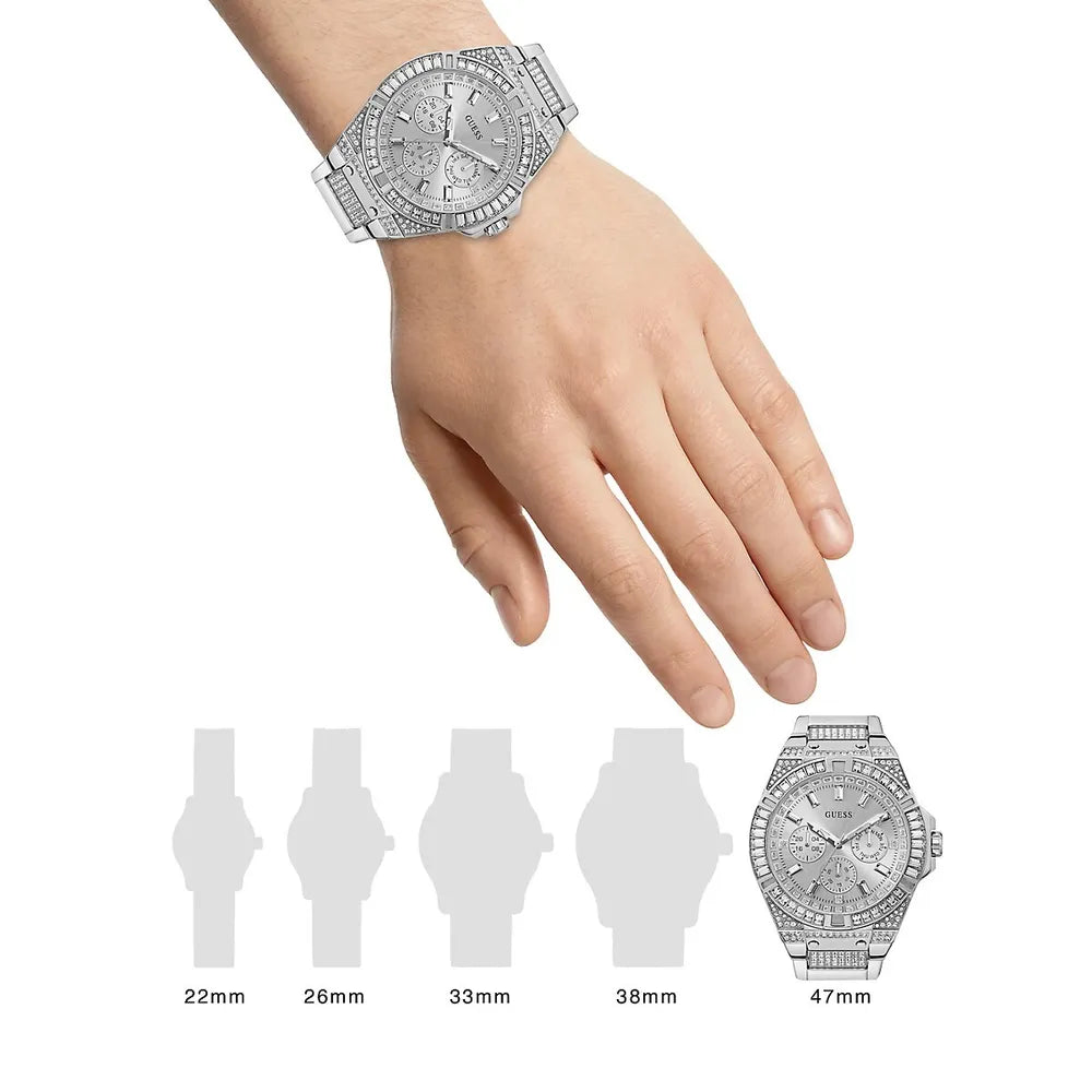  Shop Authentic Guess Zeus Multifunction Diamonds Silver Dial Silver Steel Strap Watch for Men - GW0209G1 - Luxxuri