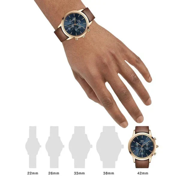  Shop Authentic Daniel Wellington Iconic Chronograph Blue Dial Brown Leather Strap Watch For Men - DW00100639 - Luxxuri