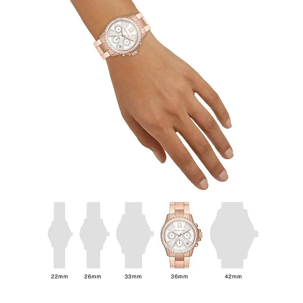  Shop Authentic Michael Kors Everest Chronograph Silver Dial Rose Gold Steel Strap Watch For Women - MK7213 - Luxxuri