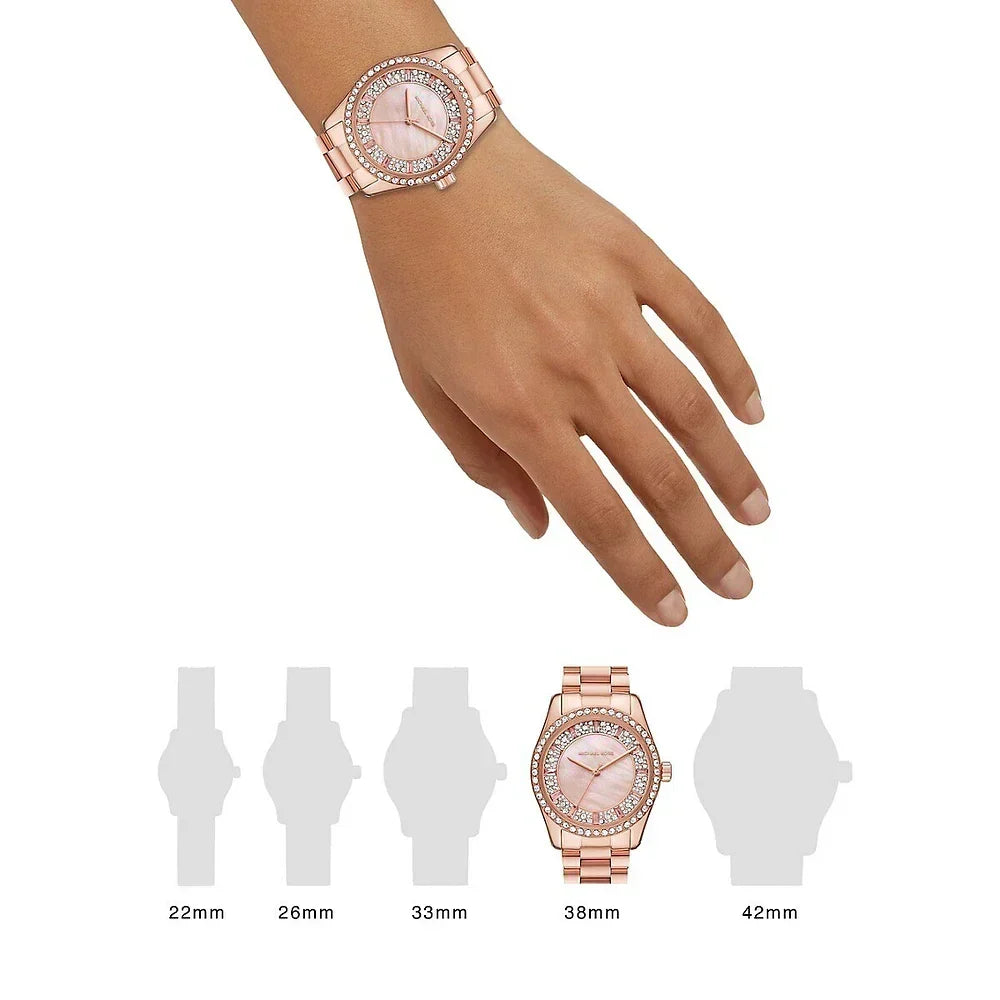 Shop Authentic Michael Kors Lexington Three Hand Mother of Pearl Pink Dial Rose Gold Steel Strap Watch For Women - MK7444 - Luxxuri