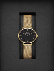  Shop Authentic Daniel Wellington Classic Petite Black Dial Gold Mesh Bracelet Watch For Women - DW00100347 - Luxxuri