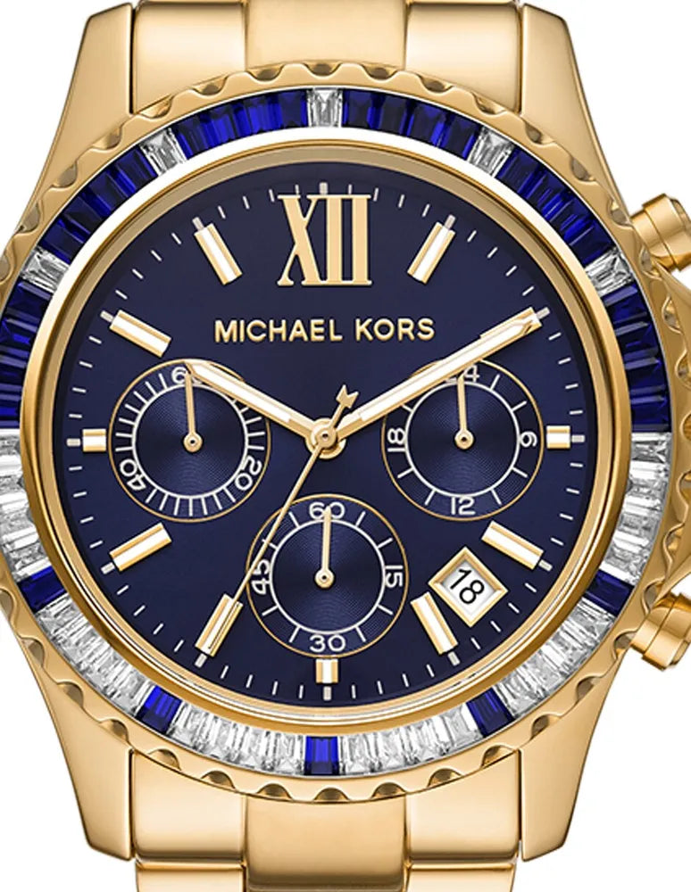  Shop Authentic Michael Kors Everest Chronograph Blue Dial Gold Steel Strap Watch For Women - MK6971 - Luxxuri