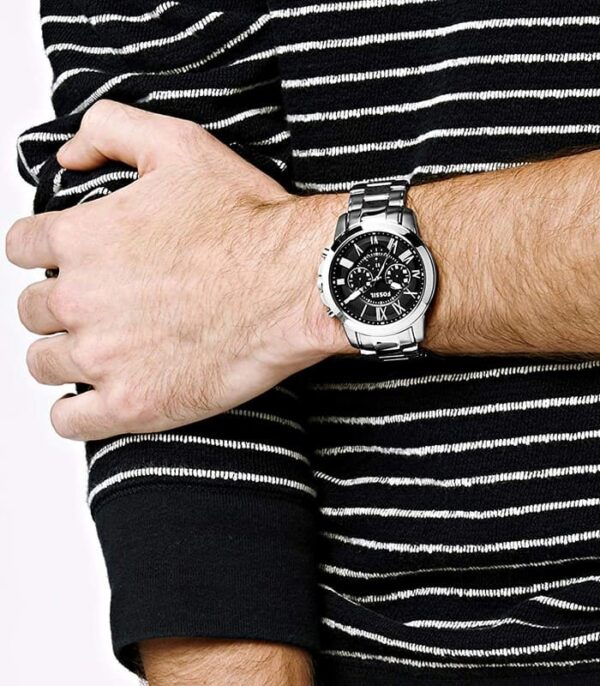  Shop Authentic Fossil Grant Sport Chronograph Black Dial Silver Steel Strap Watch for Men - FS5236 - Luxxuri