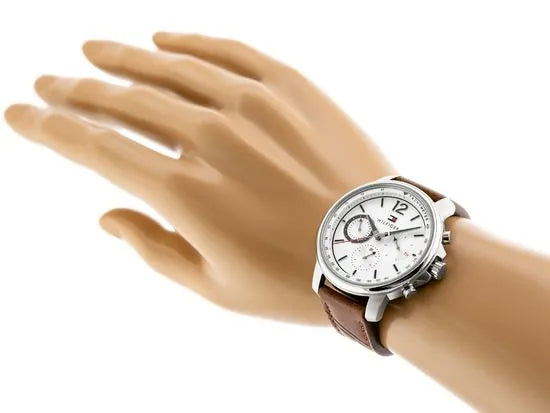  Shop Authentic Tommy Hilfiger Landon Chronograph White Dial Brown Leather Strap Watch for Men - 1791531 - Luxxuri