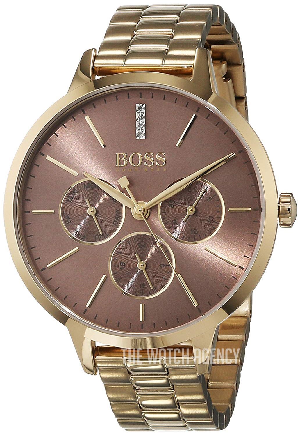  Shop Authentic Hugo Boss Symphony Brown Dial Gold Steel Strap Watch for Women - 1502422 - Luxxuri