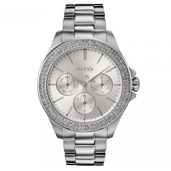  Shop Authentic Hugo Boss Premiere Silver Dial Silver Steel Strap Watch for Women - 1502442 - Luxxuri