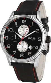  Shop Authentic Hugo Boss Aeroliner Black Dial Black Leather Strap Watch for Men - 1512631 - Luxxuri