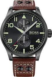  Shop Authentic Hugo Boss Aeroliner Maxx Black Dial Brown Leather Strap Watch For Men - 1513079 - Luxxuri