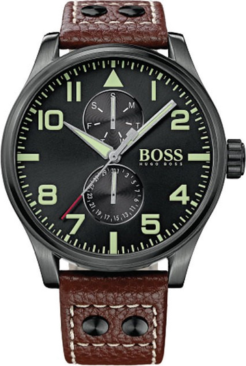  Shop Authentic Hugo Boss Aeroliner Maxx Black Dial Brown Leather Strap Watch For Men - 1513079 - Luxxuri