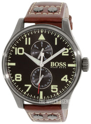  Shop Authentic Hugo Boss Aeroliner Maxx Black Dial Brown Leather Strap Watch For Men - 1513079 - Luxxuri