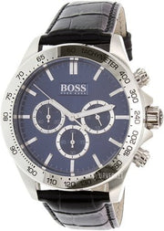  Shop Authentic Hugo Boss Ikon Blue Dial Black Leather Strap Watch for Men - 1513176 - Luxxuri