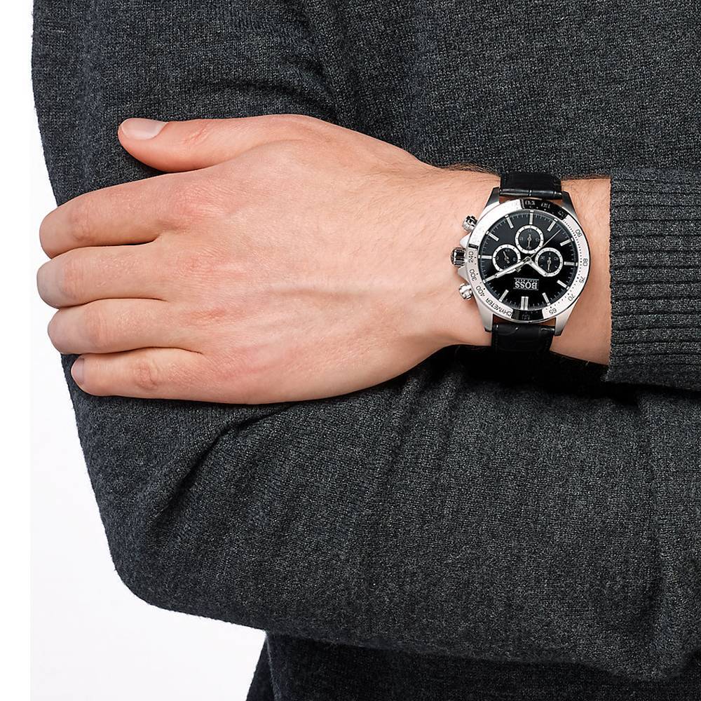  Shop Authentic Hugo Boss Ikon Black Dial Black Leather Strap Watch for Men - 1513178 - Luxxuri