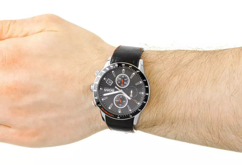  Shop Authentic Hugo Boss Rafale Chronograph Black Dial Black Leather Strap Watch For Men - 1513390 - Luxxuri