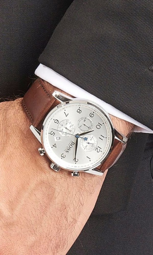  Shop Authentic Hugo Boss Navigator White Dial Brown Leather Strap Watch for Men - 1513495 - Luxxuri