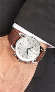  Shop Authentic Hugo Boss Navigator White Dial Brown Leather Strap Watch for Men - 1513495 - Luxxuri