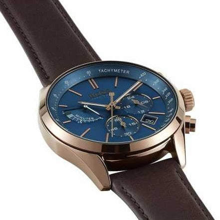  Shop Authentic Hugo Boss Grand Prix Blue Dial Brown Leather Strap Watch for Men - 1513604 - Luxxuri