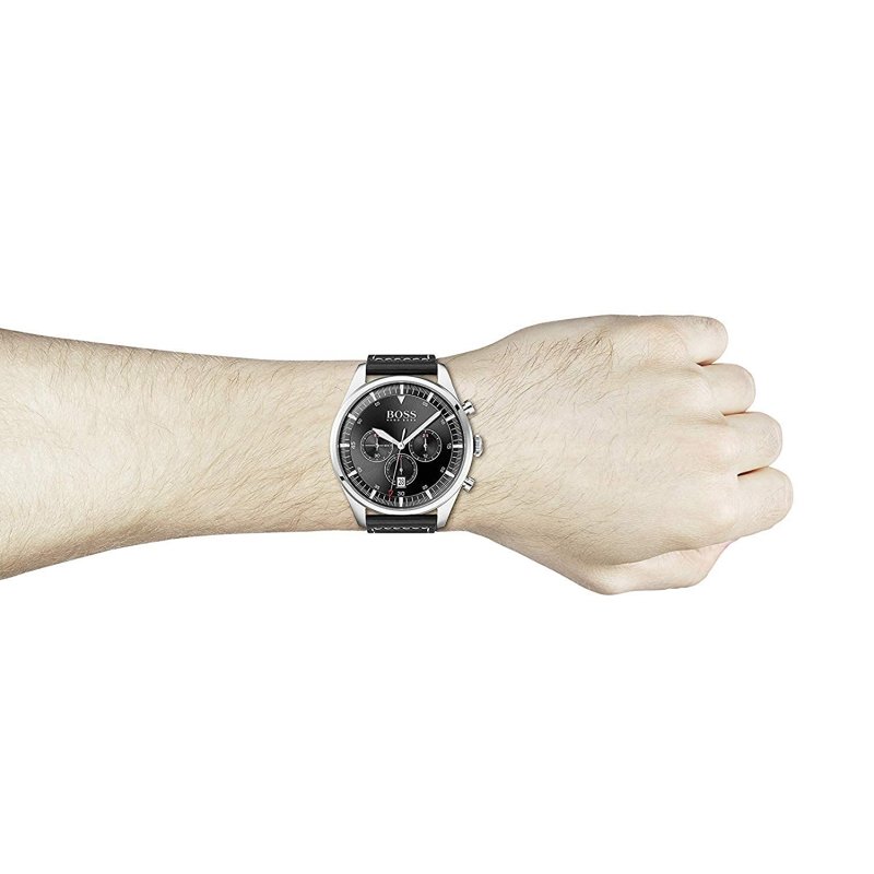  Shop Authentic Hugo Boss Pioneer Chronograph Black Dial Black Leather Strap Watch For Men - 1513708 - Luxxuri