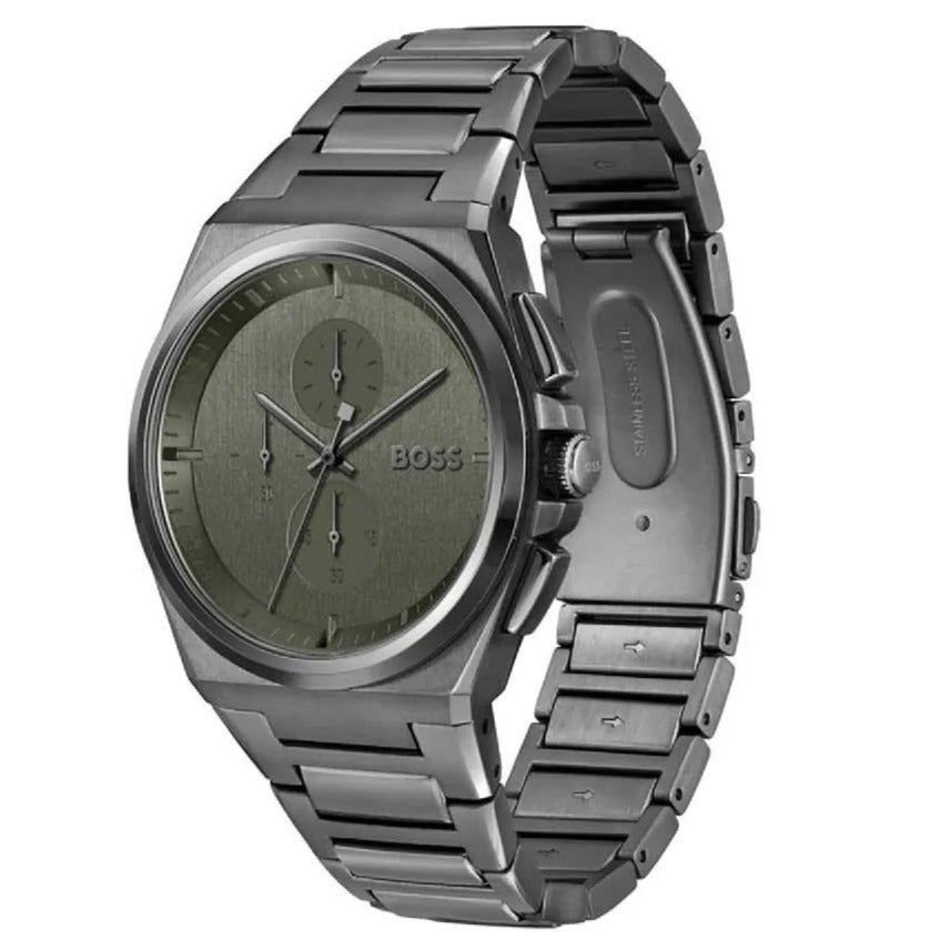  Shop Authentic Hugo Boss Steer Chronograph Grey Dial Grey Steel Strap Watch For Men - 1514045 - Luxxuri
