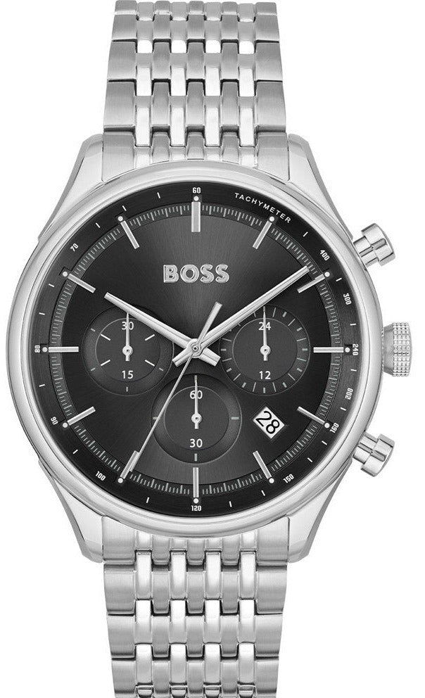  Shop Authentic Hugo Boss Gregor Chronograph Black Dial Silver Steel Strap Watch For Men - 1514082 - Luxxuri