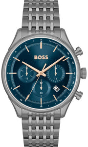 Hugo Boss Gregor Chronograph Blue Dial Grey Steel Strap Watch For Men - 1514083