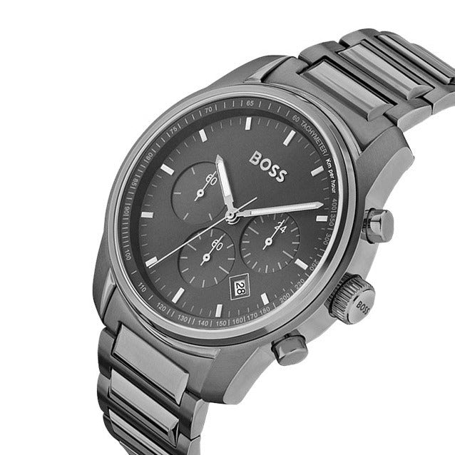  Shop Authentic Hugo Boss Trace Chronograph Grey Dial Grey Steel Strap Watch For Men - 1514005 - Luxxuri