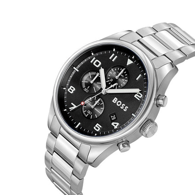  Shop Authentic Hugo Boss View Chronograph Black Dial Silver Steel Strap Watch For Men - 1514008 - Luxxuri