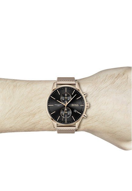  Shop Authentic Hugo Boss Associate Black Dial Rose Gold Mesh Bracelet Watch for Men - 1513806 - Luxxuri
