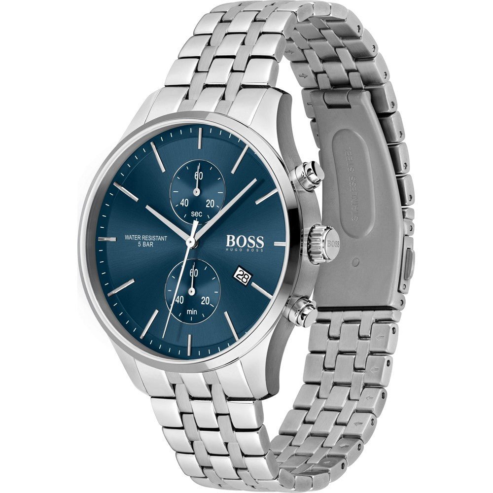  Shop Authentic Hugo Boss Associate Blue Dial Silver Steel Strap Watch for Men - 1513839 - Luxxuri
