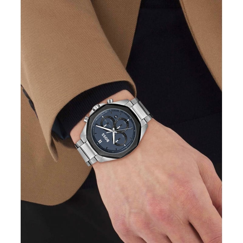  Shop Authentic Hugo Boss Cloud Chronograph Blue Dial Silver Steel Strap Watch For Men - 1514015 - Luxxuri