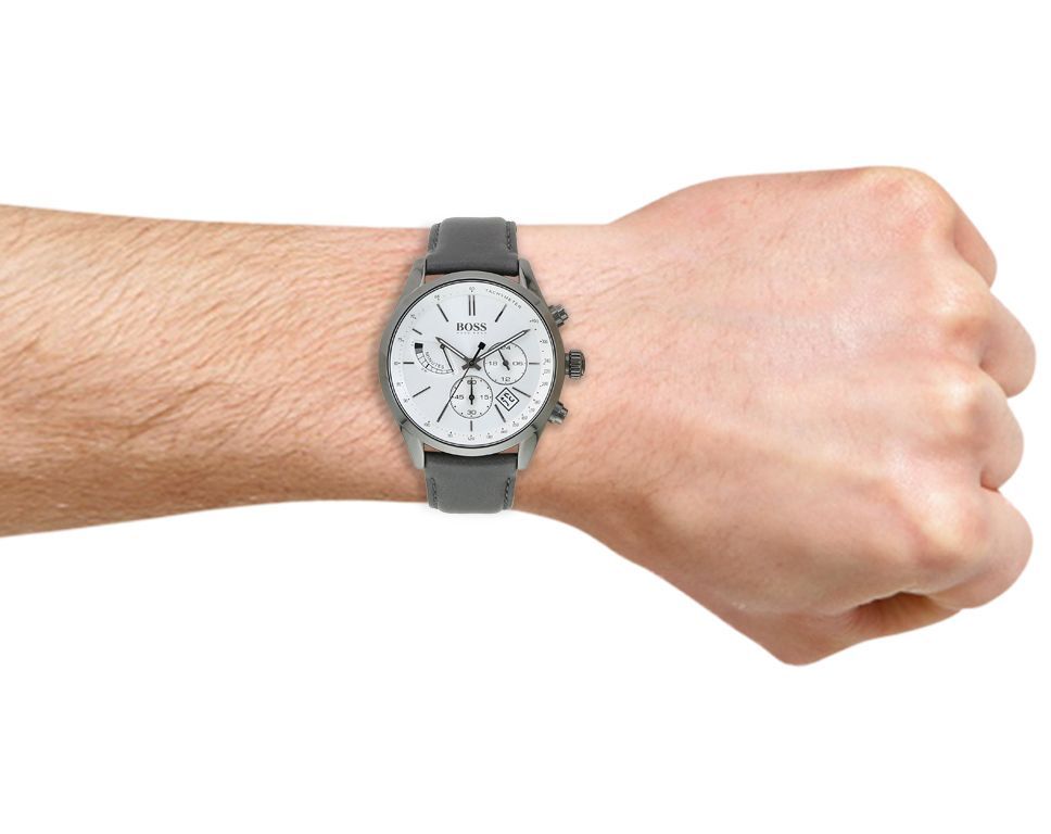  Shop Authentic Hugo Boss Grand Prix White Dial Grey Leather Strap Watch for Men - 1513633 - Luxxuri