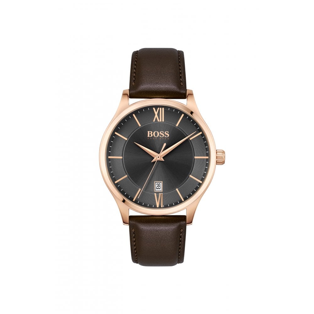  Shop Authentic Hugo Boss Ambassador Grey Dial Brown Leather Strap Watch for Men - 1513387 - Luxxuri